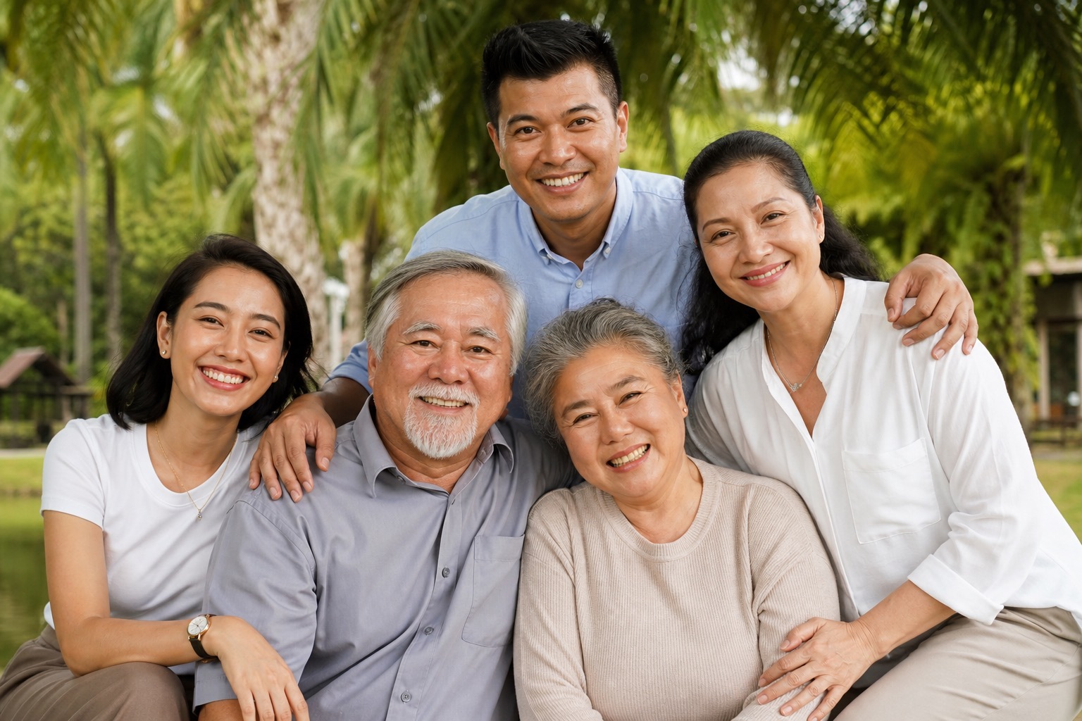 Multi-generational Malaysian Asian family — healthy aging together